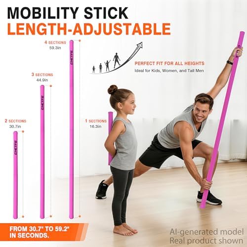 Adjustable Yoga Stick for Stretching & Balance, Upgraded Workout Pilates Equipment for Back Posture Corrector, 4-Section Steel Mobility Bar for Flexibility, Physical Therapy, Exercise Training
