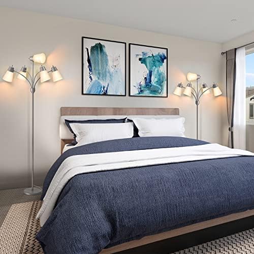 FOLKSMATE LED Floor Lamp, Medusa Multi-Head Modern Tall Standing Lamps, Adjustable Corner Reading Floor Light for Living Room, Bedroom, Kid Room, Classroom, Colored Lampshades, Silver Grey