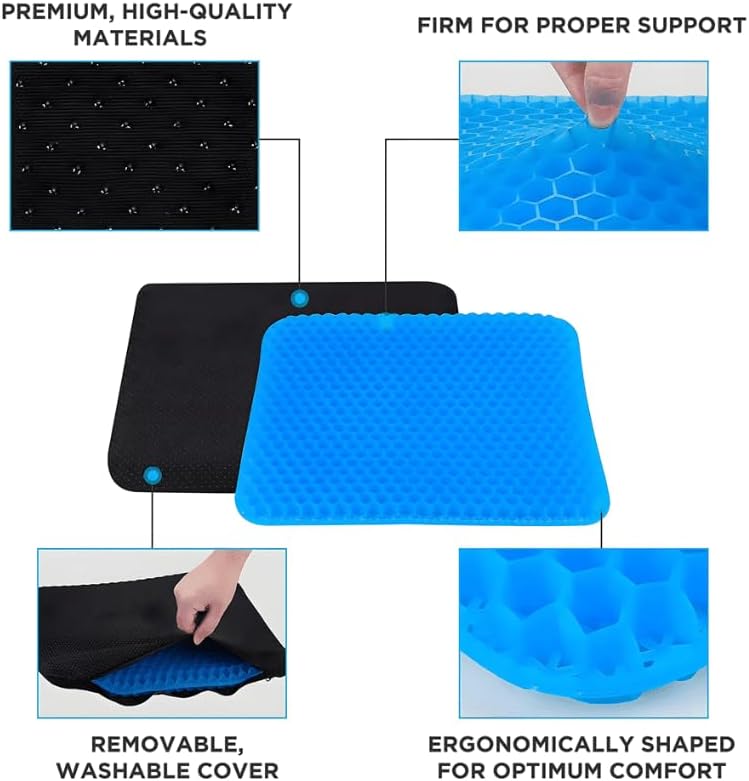 holie 100% Gel Seat Cushion - Extra Thick - Honeycomb Gel seat Cushion (Purple(42 * 36 * 3.5cm),X2Pcs)