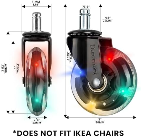 Office Chair Wheels - Set of 5 Rollerblade-Style Caster Wheels, Smooth & Quiet Rolling, Protects Hardwood Floors & Carpets, Universal Fit, Durable and Long-Lasting - Multicolor