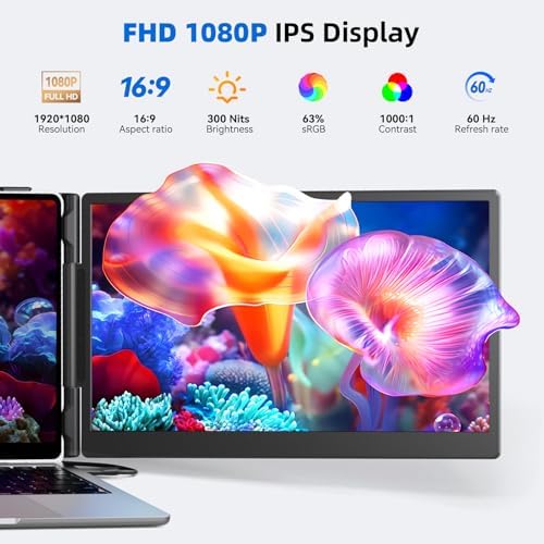 Laptop Screen Extender 14", FHD 1080P Portable Monitor for Laptop, Light Monitor Extender Plug&Play, IPS Display Computer Monitor for Laptop 13-17” (Screen Length: 11.81"-16.14") for Travel Work