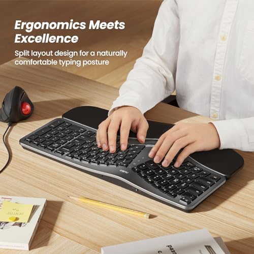 Nulea RT05 Wireless Ergonomic Keyboard, Split Keyboard with Wrist Rest, USB-C Charging, 7-Color Backlight, Natural Typing, Bluetooth and USB Connectivity, Compatible with Windows,Mac