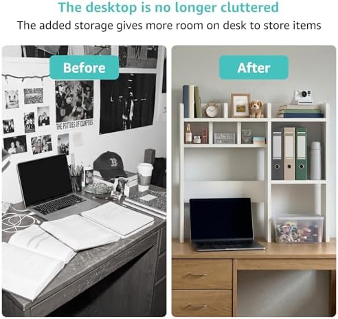 NUTIKAS Desk Hutch White Desktop Bookshelf Shelf - 30 Inch Computer Desk Organizer for Dorm Room, Wood Storage Rack for Home Office Desktop Display Shelves, Small Bookcase for Top of Desk