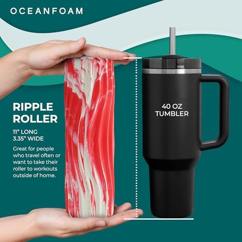 Oceanfoam Ripple Roller Small Foam Roller for Physical Therapy, Red Marbled