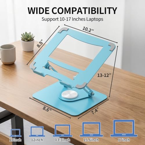 ALASHI Laptop Stand for Desk with 360° Rotating Base, Multi-Angle Adjustable Laptop Stands, Foldable Laptop Riser Compatible with 10 to 17 Inches PC Computer, Blue