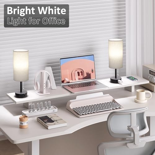 Beige Bedside Table Lamps Set of 2 - Bedroom Lamp for Desk, AC Outlet