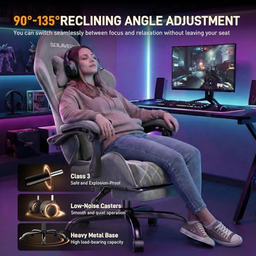 HLDIRECT Massage Recliner Gaming Chair with Footrest for Adults, Light Grey