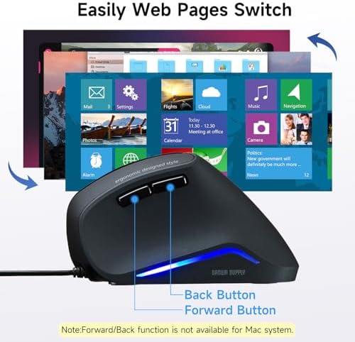 SANWA Wired Ergonomic Mouse, 55° Vertical Mouse with LED Light, Black