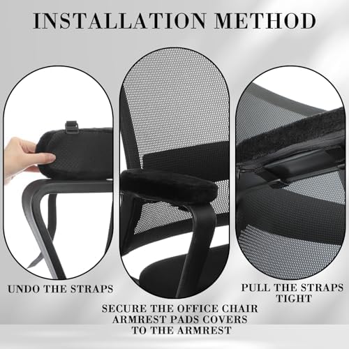 Threlaco 2 Pcs Office Chair Armrest Pads Soft Foam Office Chair Arm Covers Fluffy Flannel Gaming Armchair Armrest Cushion for Elbows and Forearms Support Pressure Relief(Black)
