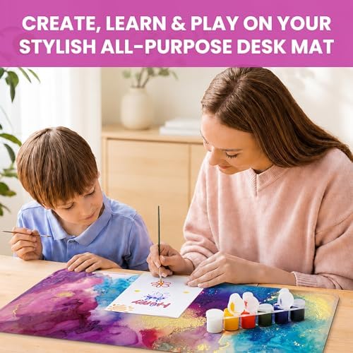 Aesthetic Desk Mat, Cute Color Splash Desk Pad Protector for Work & Decor, 35.4" x 15.7", Pretty Non-Slip Extended Mouse Pad for Office or Home