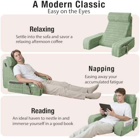 Reading Pillow for Bed Sitting Up with Large Pockets,Modern Style