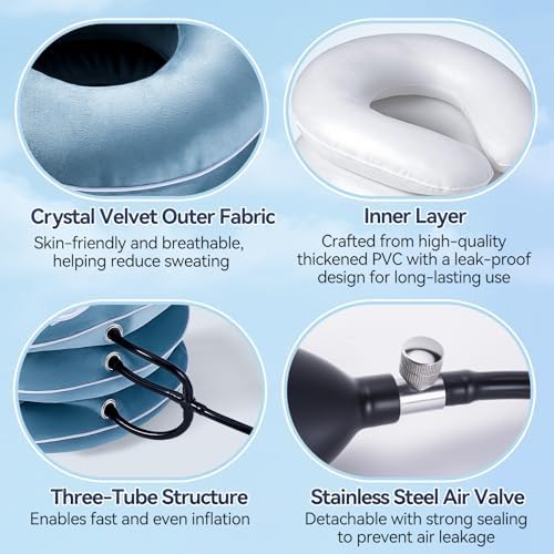 Babaka Cervical Neck Traction Device for Instant Neck Pain Relief, Inflatable & Adjustable Neck Stretcher Neck Support Brace, Neck Brace Pillow for Home Use Neck Decompression (11"- 17")