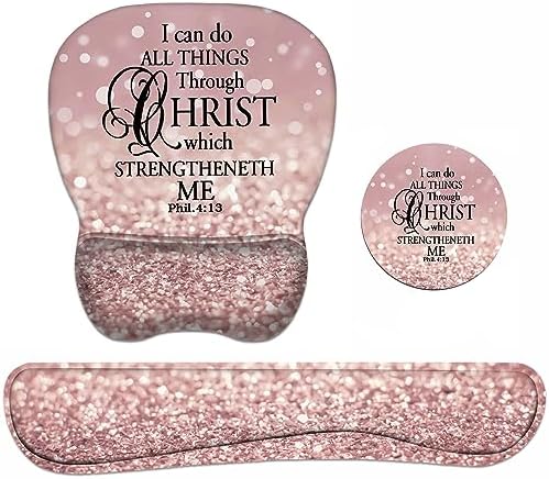 Ergonomic Mouse Pad Wrist Support and Keyboard Wrist Rest Set with Coasters, Non-Slip PU Base, Easy Typing & Pain Relief, Perfect for Home Office Working Studying, Bible Verse Phil 4-13