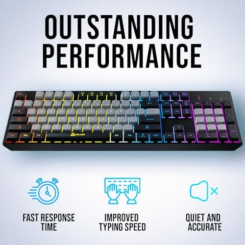 KLIM Wireless Gaming Keyboard RGB - Water-Resistant Rechargeable Backlit