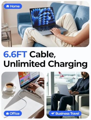 LISEN MacBook Air Charger Magnetic 140W Magsafe 3 Cable, Sky Blue 6.6FT