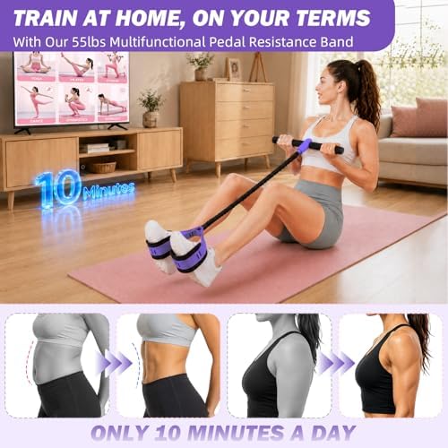 Pedal Resistance Band with Handles, 6-Tubes Natural Rubber Exercise Band