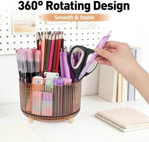 360 Rotating Pen Pencil Holder for Desk, Pen Organizer with 5 Slots