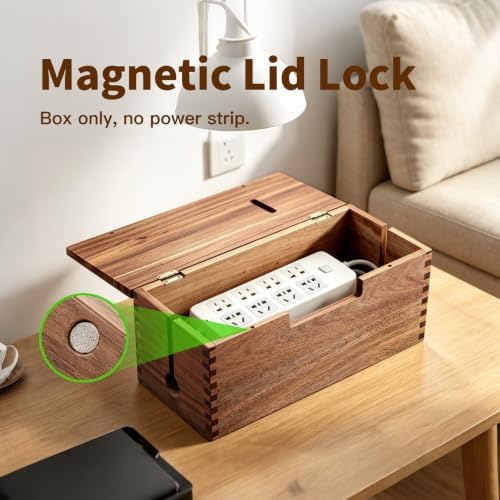 MINCORD Acacia Wood Cable Management Box - Cord Organizer & Power Strip Cover for Desk, TV Stand & Home Office, Wooden Electrical Cord Hider Box with Lid for Living Room, Bedroom & Gaming Setup