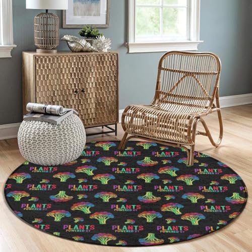 Men's Large Home Decor Mat, Soft Round Yoga Carpet, Non Slip Machine Washable Home Office Circle Rug Powered by Plants Vegan, 24inch