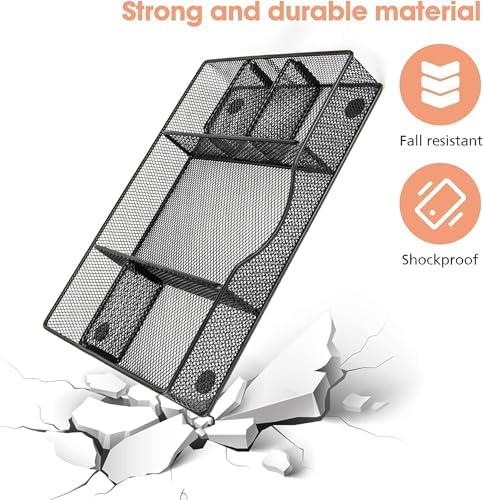 VyGrow Desk Drawer Organizer Tray, Metal Mesh Drawer Organizers Office, 6 Adjustable Compartment, Desk Organizer Tray for Home Office 12.87L x 8.73D x 1.96H inch, Black, 1PC Medium