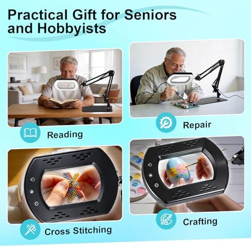 10X Magnifying Glass with Light and Stand,Real Glass Desk Lamp Magnifiers