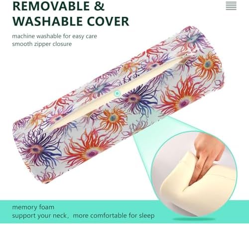 Yuiboo Bolster Pillow for Legs Massage Table Funny Sea Anemone White Neck Roll Pillow Memory Foam 5.5" x 17" Small Round Pillow Insert Pillow Roller Round Pillow Covers with Zipper
