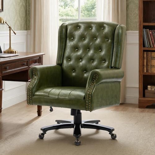 Vintage High Back Wingback Executive Office Chair, Green