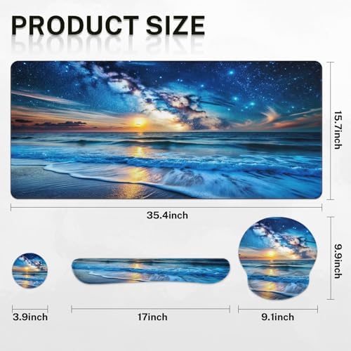 Britimes Keyboard Mouse Pad Set, 4 in 1 Desk Mat Set, Blue Ocean