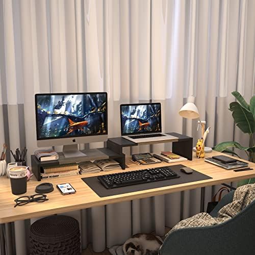 WESTREE Dual Monitor Stand Riser - 2 Shelf Computer Stand with Adjustable Length and Angle, Desktop Organizer for 2 Monitors