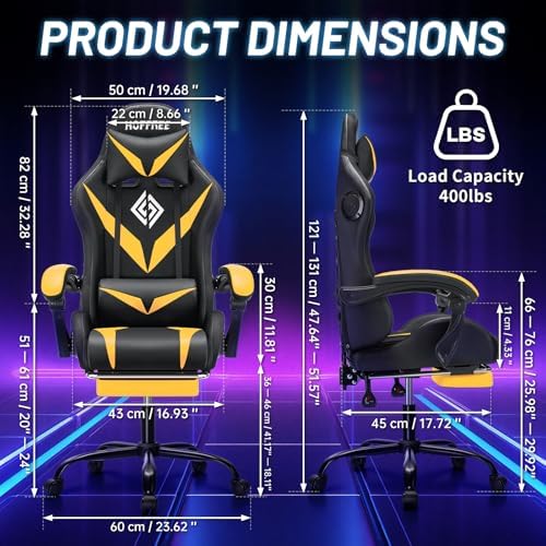 HOFFREE LED Gaming Chair with Speakers RGB Lights Computer Chairs-Yellow