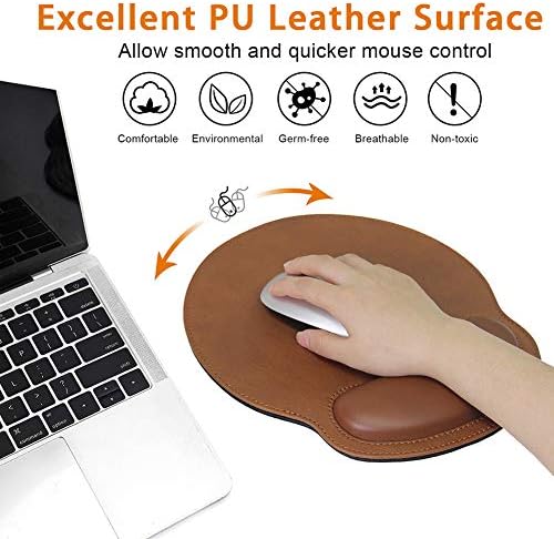Brown Mouse Pad Leather Wrist Rest Support, Ergonomic Memory Foam Mouse Pad