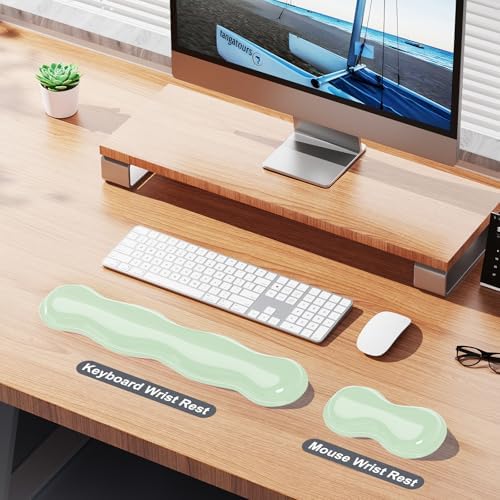 MOKURU Gel Keyboard and Mouse Wrist Rest Set, Comfort Ergonomic Wrist Support, for Wrist Pain Relief, Computer Keyboard Wrist Rest (Green)