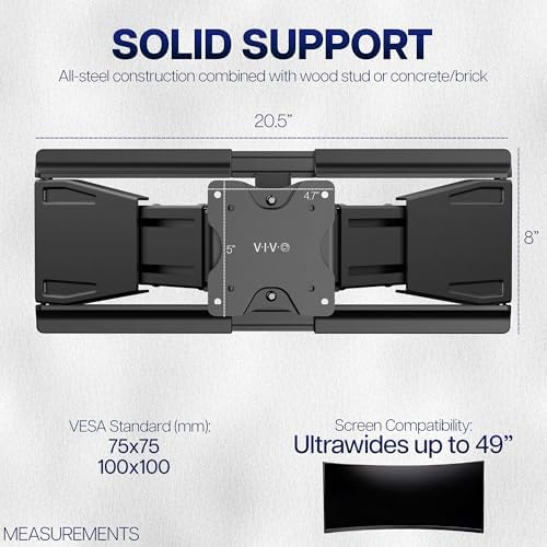 VIVO Telescoping Ultrawide Monitor Wall Mount, Fits up to 49 inch Ultra-wides, Holds 44 lbs, Adjustable Low Profile VESA Bracket, Black, Mount-VWLP2