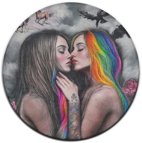 Room Sofa Yoga Soft Round Carpet, Home Decor Non Slip Kitchen Office Circle Rug, Machine Washable Modern Round Area Rug Goth Gothic Girl Lace Love LGBT Lesbian Pride, 24inch