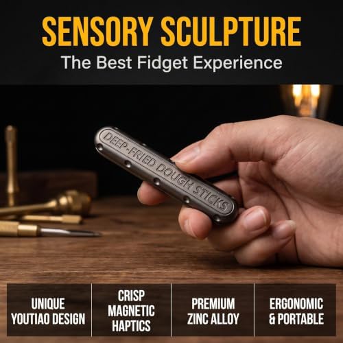 Puffpop-Magnetic Fidget Slider EDC Metal Fidget Toy for Adults – Push Pull Rotate Stress Relief Desk Toy for ADHD Anxiety Relief, Quiet Office Pocket Fidget Toy- Gold (Grey)