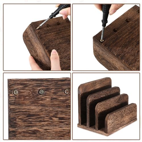 Briwooody Wooden Mail Organizer 3 Slots Mail Holder, Dark Brown