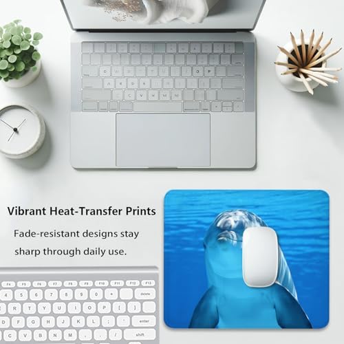 Adorable Smiling Dolphin Blue Ocean Water Mouse Pad, Durable Desk Mat