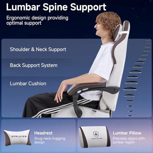 GTPLAYER Gaming Chair Fabric with Pocket Spring Cushion, Big and Tall Gamings Chairs 350LBS High Back Computer Chair with Footrest for Adults Lumbar Support Swivel Game Chair for Office Gaming Brown