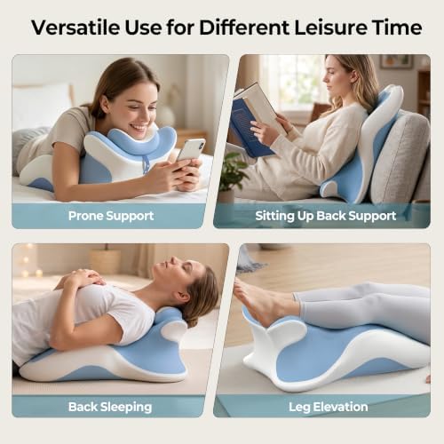 27° Angled Wedge Pillow, Support for Neck Back Waist(Sky Blue & White)