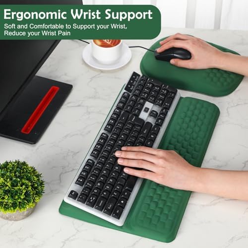 Photect Keyboard Stand with Wrist Rest Ergonomic Green Mouse Pad and Keyboard Riser Holder Lifter Tray with Carpal Tunnel Pain Relief Massage Bumps for Office Accessories Computer Typing