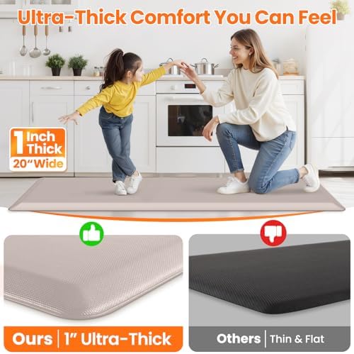 1-Inch Thick Anti-Fatigue Mat for Kitchen and Standing Desk, 20"x72", Khaki