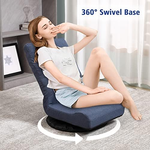 Swivel Floor Chair for Teens，Multipurpose Gaming Chair Rocker for TV, Reading, Playing Video Games Lumbar Support, Adjustable Foldable Backrest,Blue