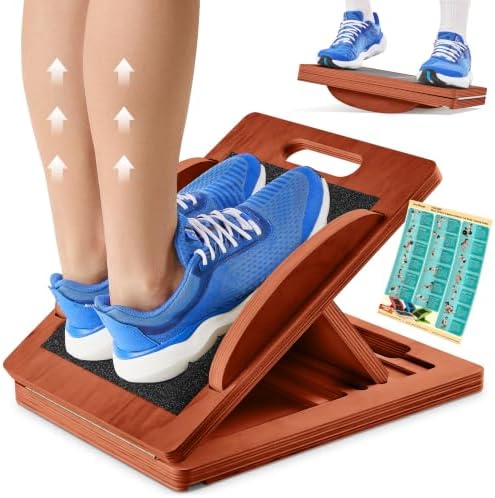 Slant Boards for Exercise, Wooden Slant Board, Calf Stretch Board with 7 Incline Angles, Velour Board, Balance Board & Calf Stretcher, Portable Incline Board for Physical Therapy, Ankle Mobility, Heel & Knees