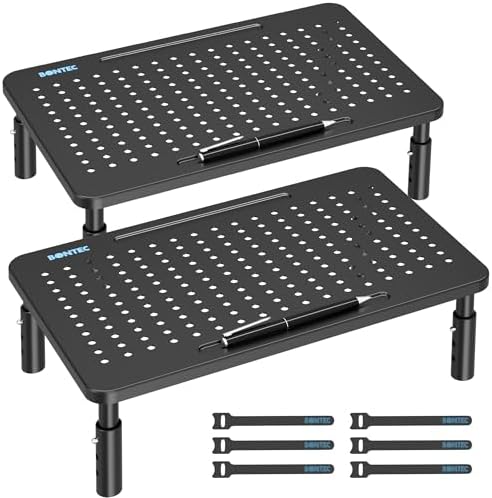 BONTEC 2 Pack Adjustable Monitor Stand Riser with Drawer, Supports 44lbs