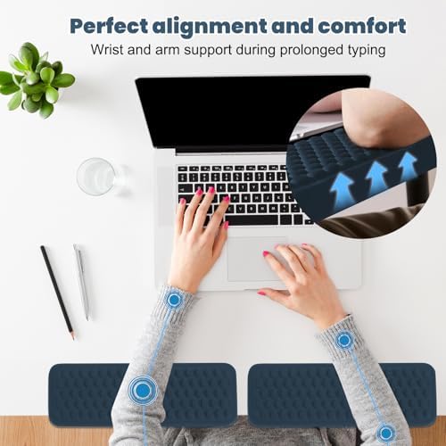 Arm Rest for Desk, L-Shaped Memory Foam Elbow Pads with Non-Slip Base, 2-Piece Ergonomic Desk Edge Cushion & Wrist Rest for Computer Keyboard, Office and Home Use (Blue)