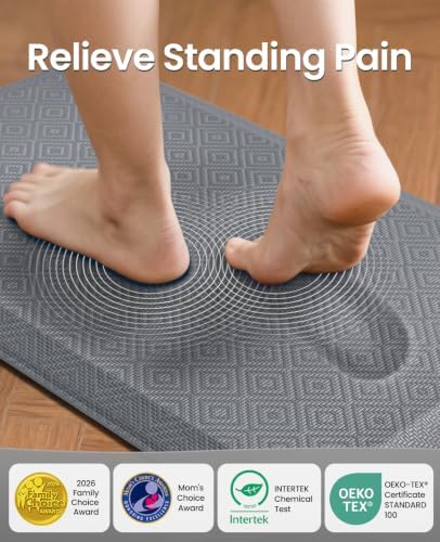 Ophanie Kitchen Mats for Floor, 1/2 Inch Thick, 20x32 Anti Fatigue Cushioned Mat,Kitchen Rugs,Waterproof,Comfort Ergonomic Standing Mat for Office,Home,Sink with 99+ Pairs of Anti-Slip Bottom Ridges