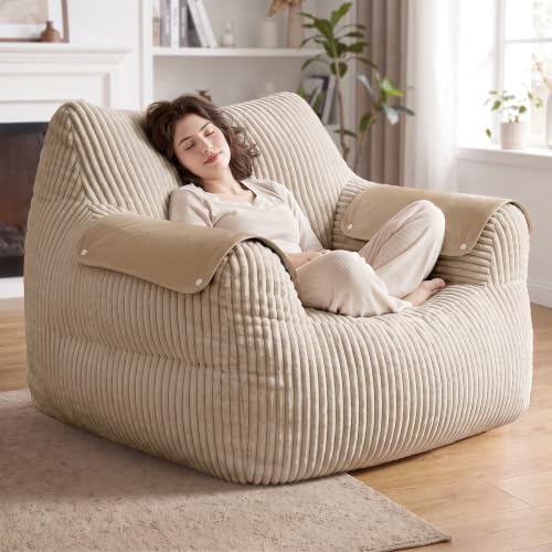 Homkdom Bean Bag Chairs for Adults, Bean Bag Sofa with Armrests, Brown