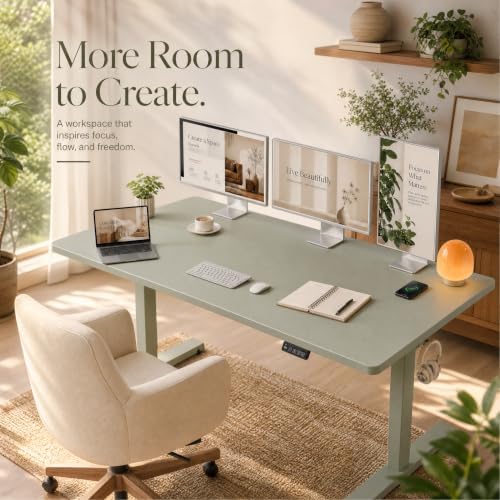 Grandder 55x32 Extra-Deep Electric Standing Desk, Wide Desktop Fits 49" Ultrawide Monitor Dual Screens, 176lbs Capacity, 2 Memory Presets, Anti Collision, Computer Desk for Home Office&Gaming, Green