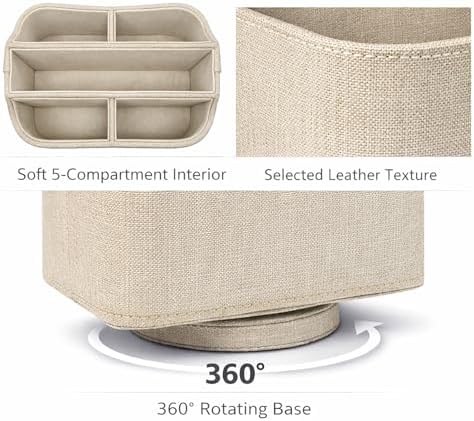 UnionBasic Rotating Desk Organizer, 360 Desk Spinning Caddy, Desktop TV Guide/Mail/Media/Remote Controller Holder Organizer, Beige