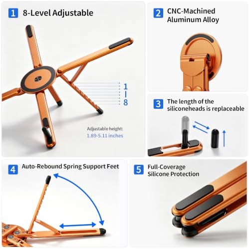 Portable Laptop Stand, 3-in-1 Magnetic Foldable Adjustable, for Desk